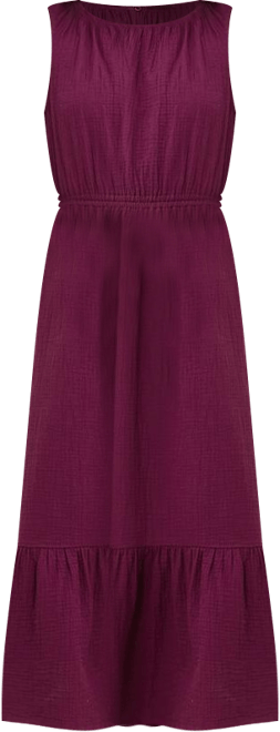 Women's Organic Cotton Coastal Double Gauze Tiered Midi Dress