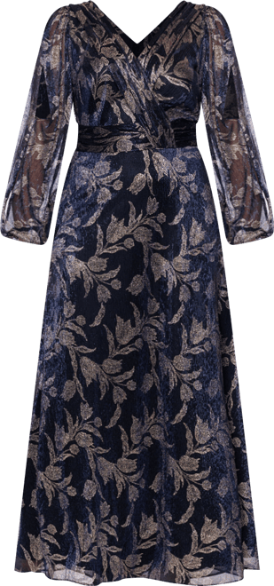 Plus Size Foil Crink Long Sleeve A-Line Dress