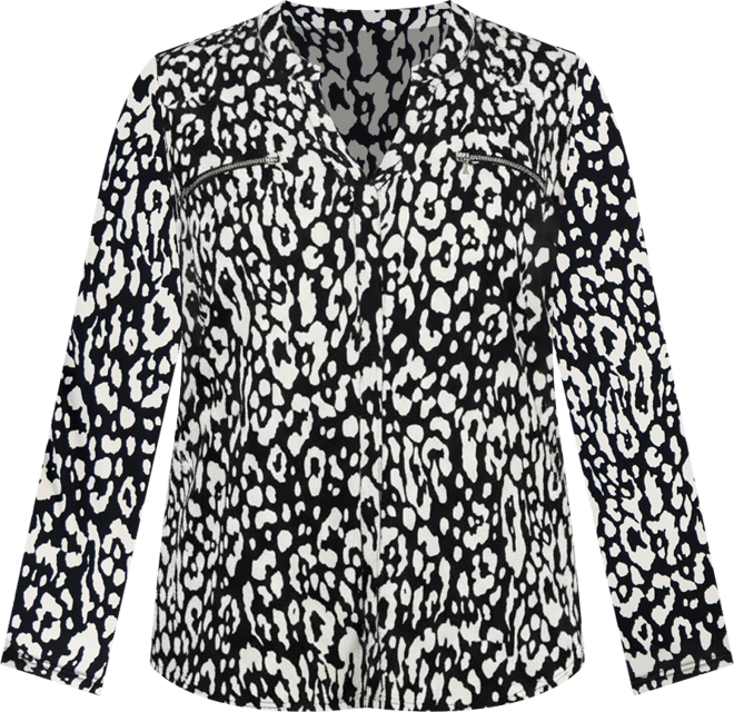 Plus Size Printed V-Neck Long-Sleeve Top