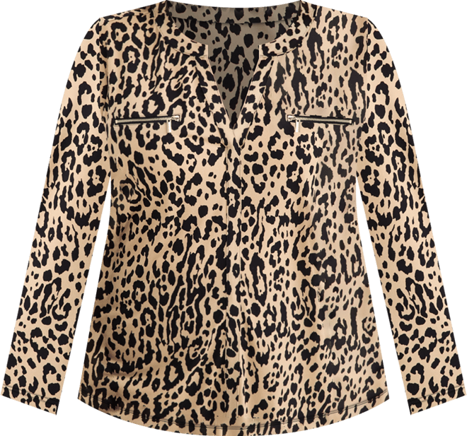 Plus Size Printed V-Neck Long-Sleeve Top