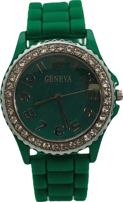 Green Every Day Silicone and Rhinestones Colorful Women Watch