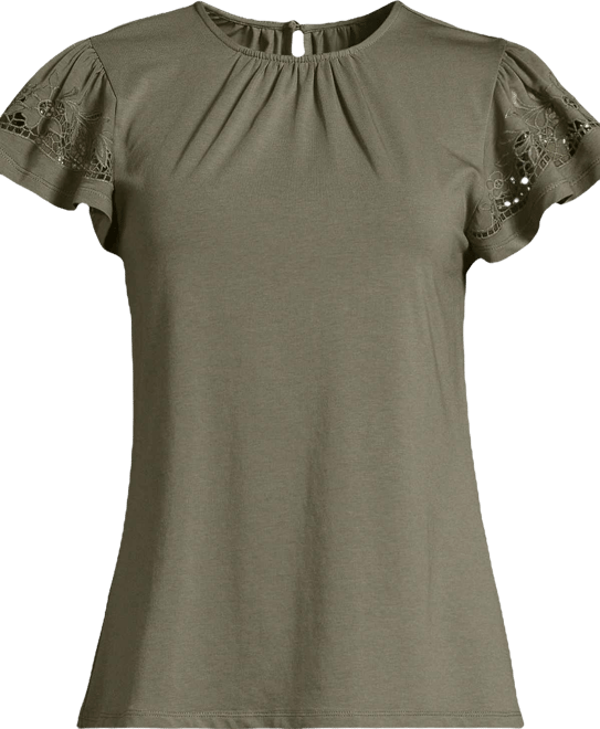 Women's Lightweight Jersey Crew Neck Ruffle Sleeve Flowy Top