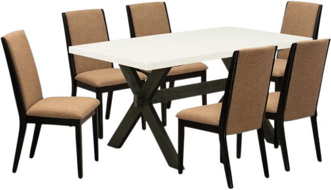 7-Piece Gorgeous a Good Linen White dining table Top and 6 Awesome Linen Fabric Parson Dining Chairs with Stylish Chair Back, Wire