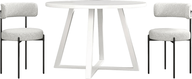 Durban 3-Pc Round Dining Set, Trestle Dining Table with 2 Boucle Chairs