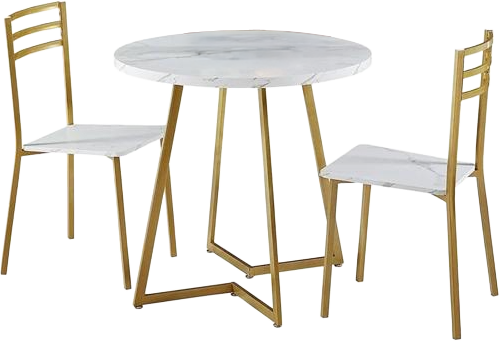 Modern 3-Piece Dining Set with Round Wood Table and 2 Chairs for Small Spaces