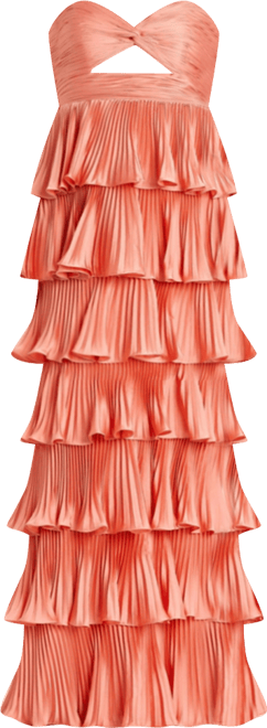 Women's Pleated Charmeuse Strapless Tiered Ruffle Gown