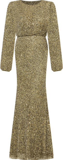 Women's High Neck Long Sleeve Beaded Blouson Gown