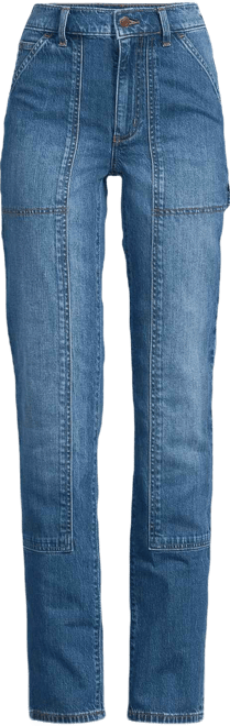 Women's Petite Soft Denim High Rise Rail Straight Leg Utility Jeans