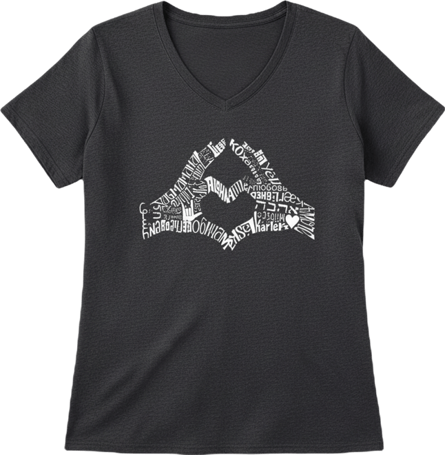 Plus Size Finger Heart Word Art V-Neck T-Shirt