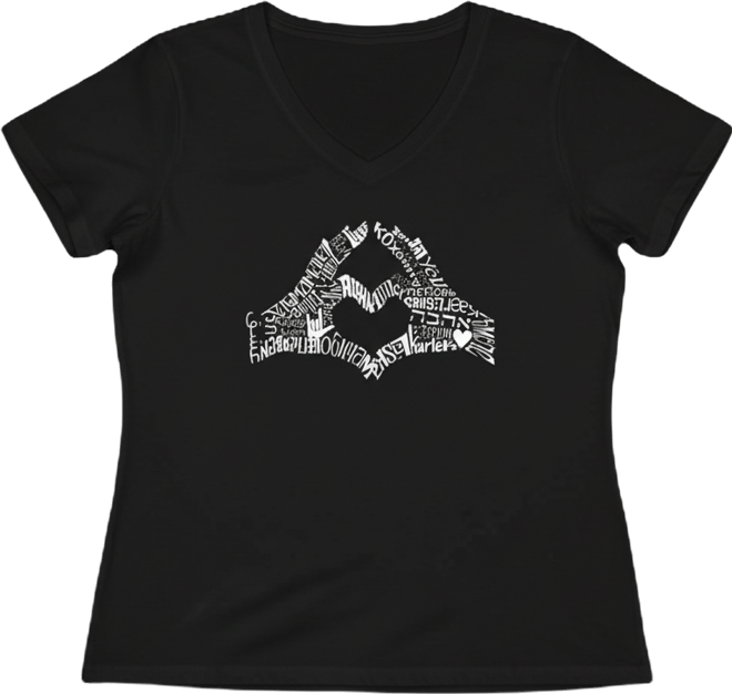 Plus Size Finger Heart Word Art V-Neck T-Shirt