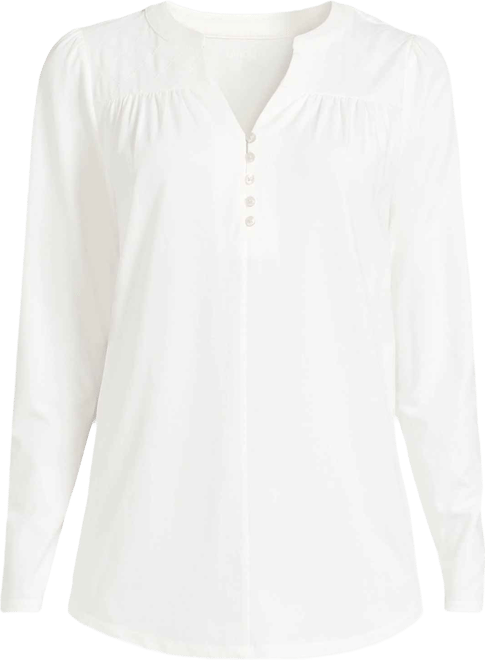 Women's Long Sleeve Lightweight Jersey Notch Neck Tunic Top