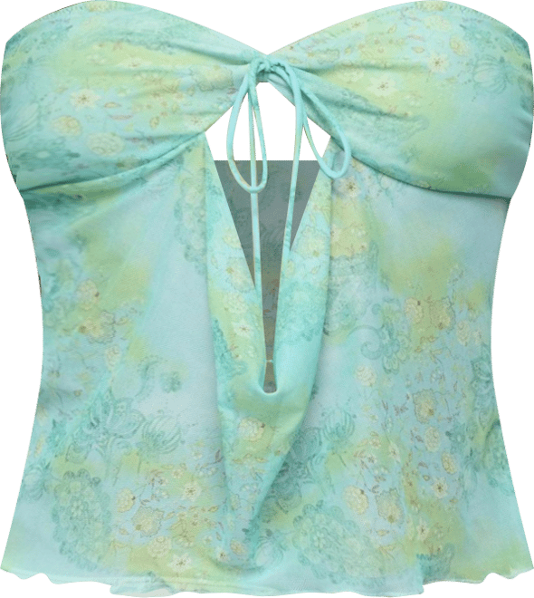 Women's Printed Mesh Strapless Cut Out Top