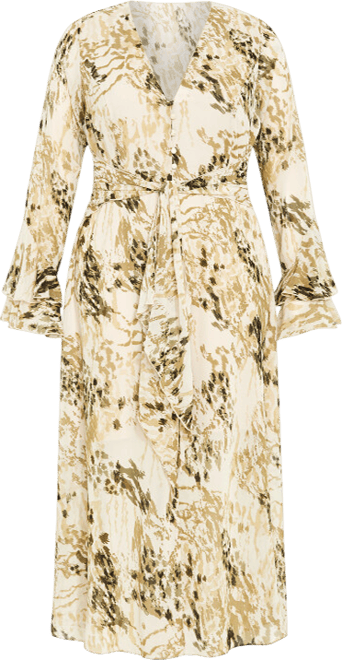 Plus Size Plunge Frill Print Maxi Dress