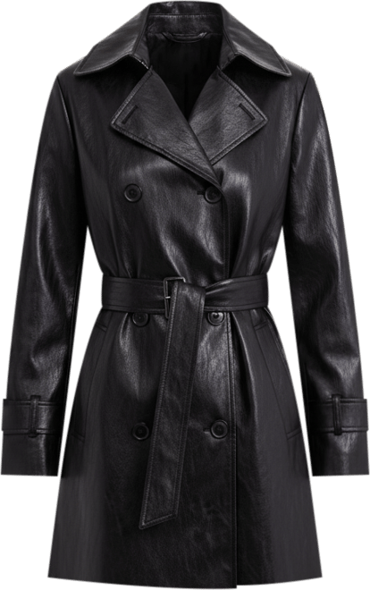 Petite Double-Breasted Faux-Suede Belted Trench Coat
