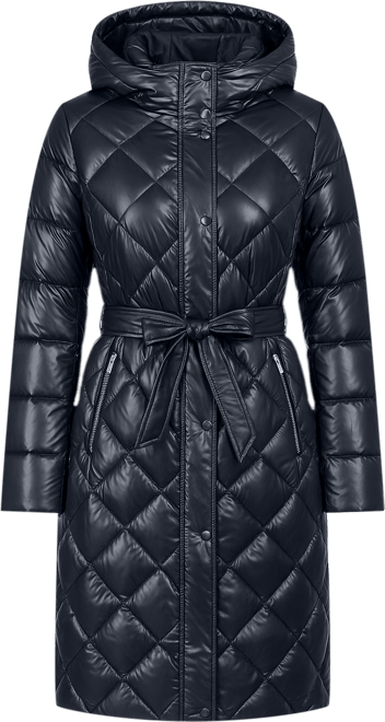 Women's Tie-Waist Hooded Puffer Coat