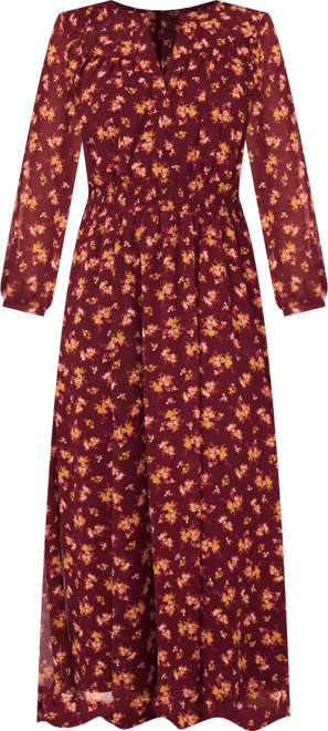 Women's Shirred Long-Sleeve Maxi Dress