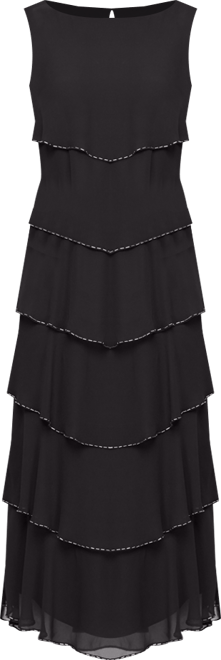 Women's Boat Neckline Tiered Beads Midi Dress