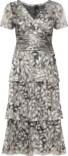 Women's&nbsp;Tea Length Printed Lurex Midi Dress