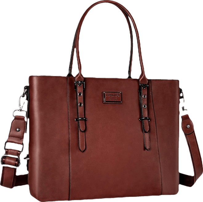 Brown Pu Leather Laptop Tote Bag for Women