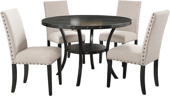 Biony Espresso Wood Dining Set with Tan Fabric Nailhead Chairs, 5-Pc