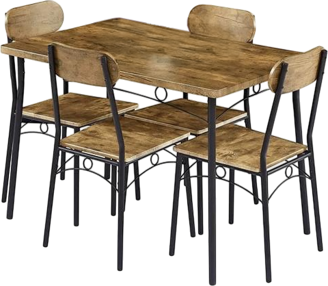Modern Industrial 5-Piece Dining Set with Wood Top Table and 4 Chairs