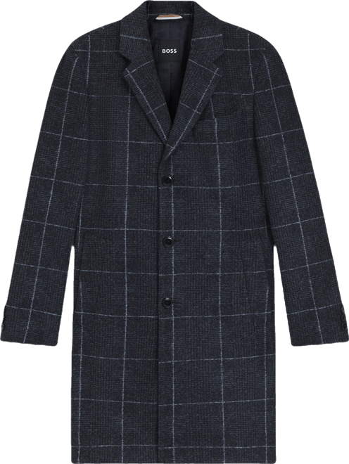 Boss by  Men's Plain Check Slim-Fit Coat