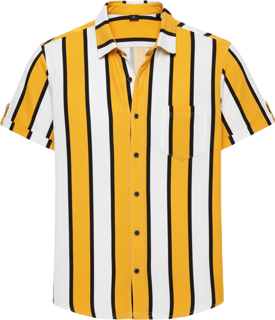 Men's Yellow Striped Regular Fit Casual Shirt