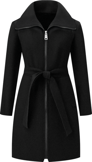 Petite Belted Zip Front Coat