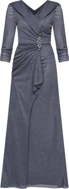 Petite Portrait Collar Embellished Mesh Dress