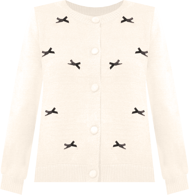 Women's Ribbon Applique Crewneck Cardigan Sweater