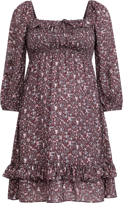 Women's Smocked Babydoll Long Sleeve Mini Dress