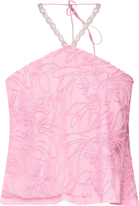 Women's Ayva Embroidered Floral Bead Halter Top