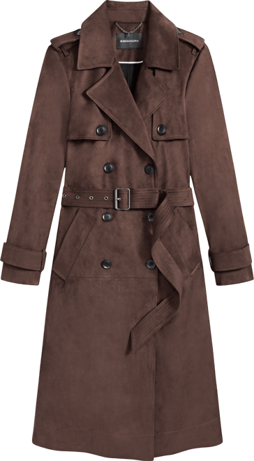 Women's Double Breasted Faux Suede Belted Trench Coat
