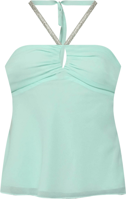 Women's Sequin Chiffon Keyhole Halter Top