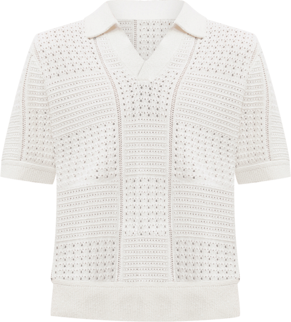 Men's Openwork Knitted Cotton Polo Shirt