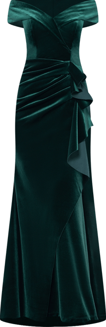 Women's Off-The-Shoulder Ruffle Velvet Dress
