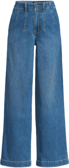 Women's Soft Denim High Rise Wide Leg Top Stitch Trousers