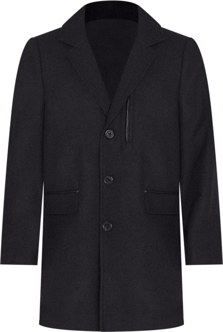 Men's Coat with Faux-Leather Trim