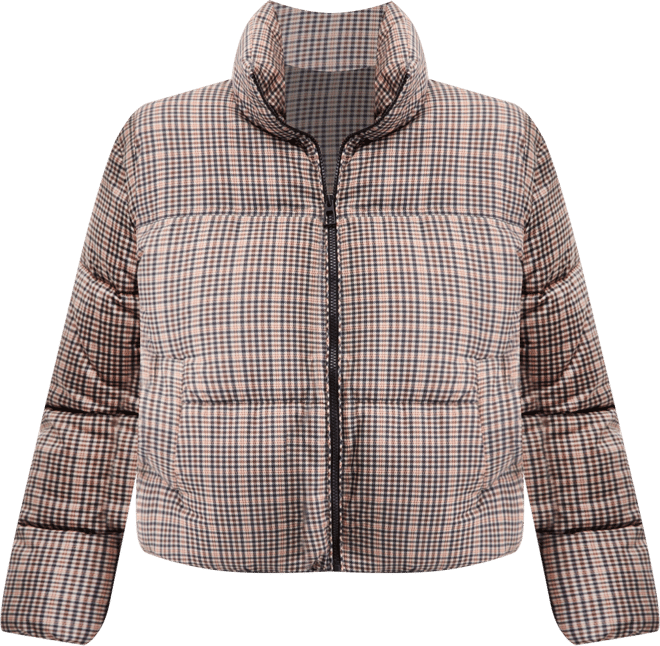 Women's Plaid Zip-Front Puffer Coat