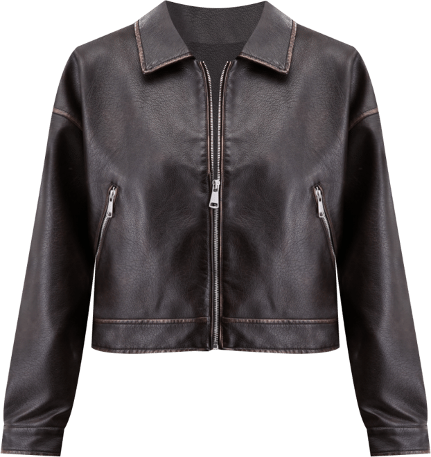Women's Faux-Leather Vintage-Wash Bomber Jacket