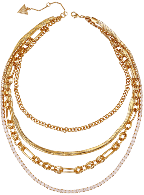 Gold-Tone Layered Chain Crystal Necklace