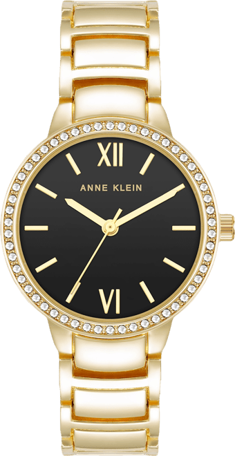 Women's Quartz Round Black and Gold-Tone Metal Alloy Watch, 30mm