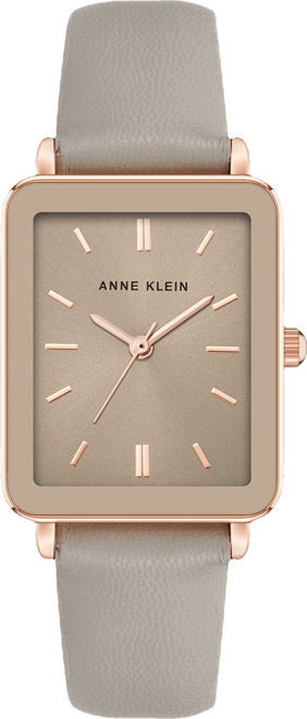 Women's Quartz Rectangular Taupe Leather and Rose Gold-Tone Metal Alloy Watch, 26mm