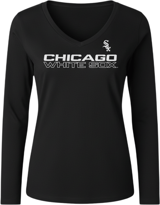 Women's Black Chicago White Sox Post Season Long Sleeve V-Neck T-Shirt
