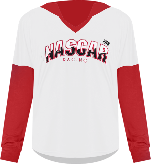 Women's White/Red Nascar Bench Player Oversized Long Sleeve Hoodie V-Neck T-Shirt