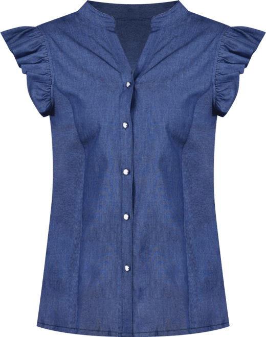 Petite Flutter Sleeve Chambray Top