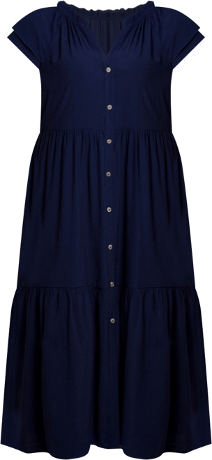 Petite Short Sleeve Midi Slubbed Dress