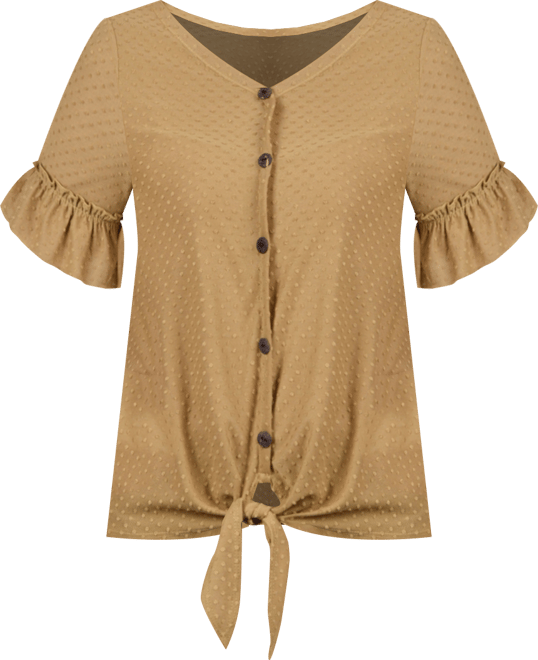 Petite Short Sleeve Tie Waist Swiss Dot Top