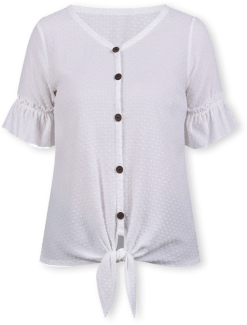 Petite Short Sleeve Tie Waist Swiss Dot Top