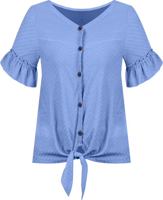 Petite Short Sleeve Tie Waist Swiss Dot Top